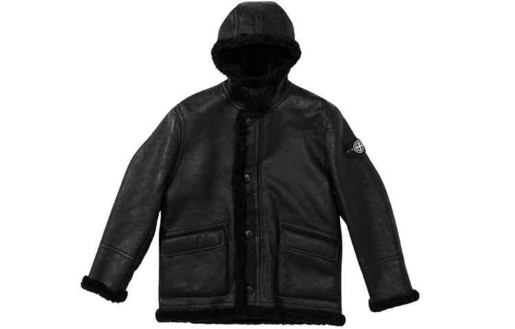 Bunda Supreme Stone Island Hand-Painted Shearling Hooded Jacket Čierna | SUP-FW20-300