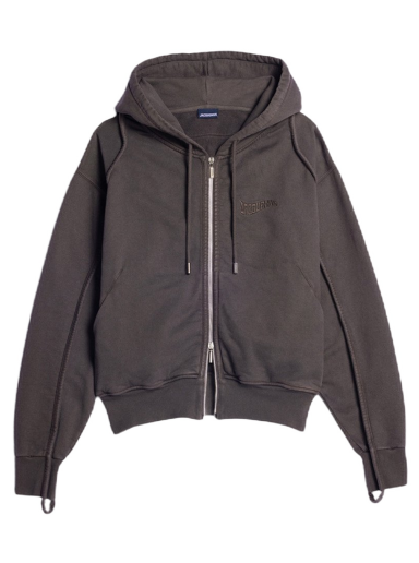Bunda Jacquemus Le Sweater Camargue Zippe Clay Logo Šedá | 235JS129-2087-880