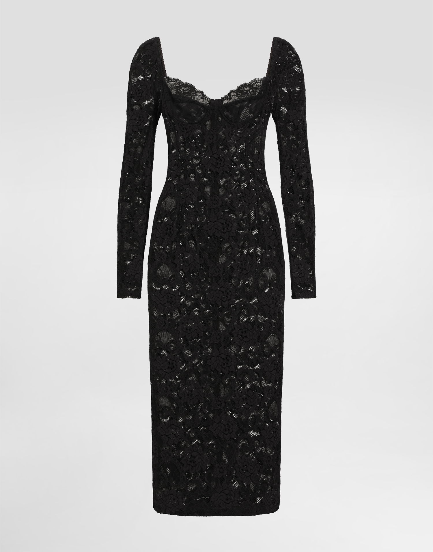 Šaty Dolce & Gabbana Dolce & Gabbana Floral Lace Calf-Length Dress with Bra Cups Čierna | F6JMRTFLUBVN0000, 0