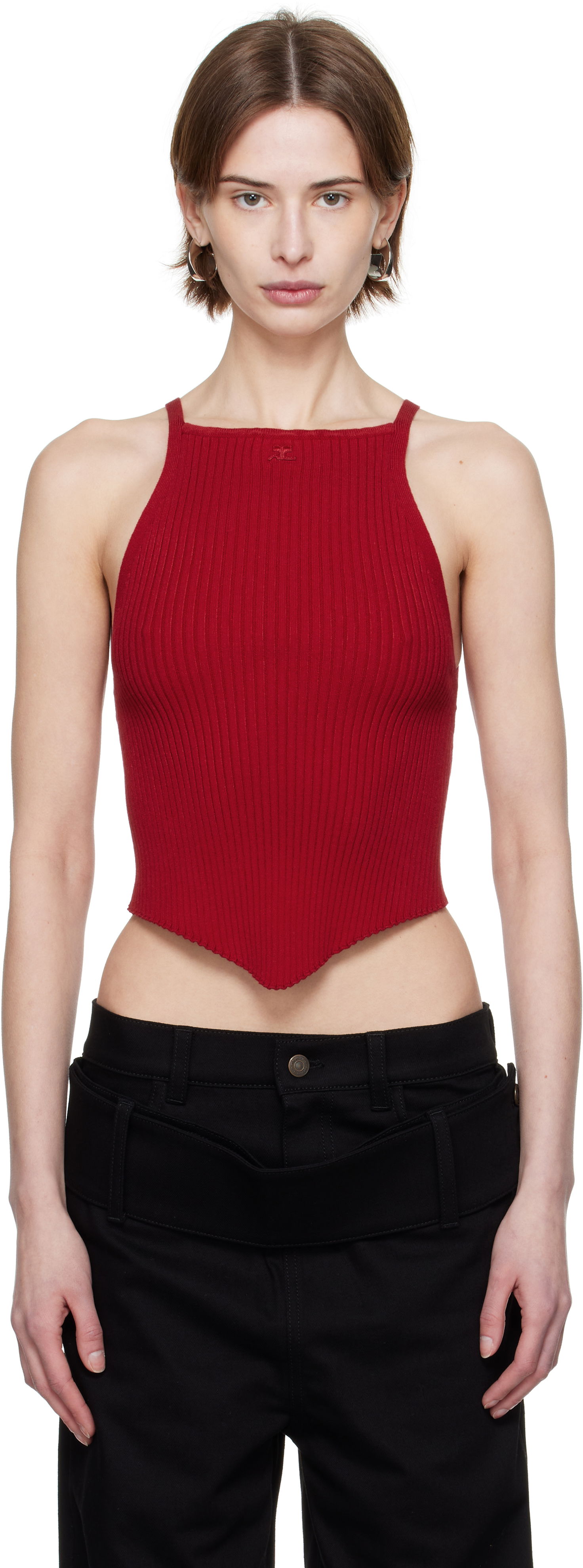 Tielko Courrèges Courrèges Pointy Rib Knit Tank Top Červená | 125MTO042FI0001, 0