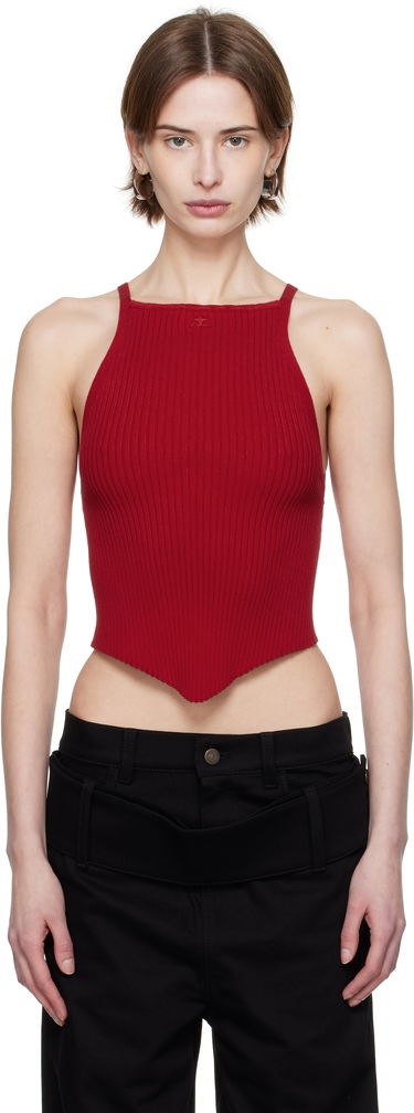 Tielko Courrèges Courrèges Pointy Rib Knit Tank Top Červená | 125MTO042FI0001, 0