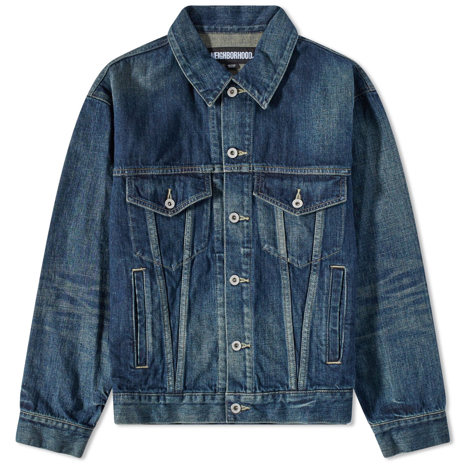 Bunda Neighborhood Washed Denim Type-4 Jacket Navy | 231XBNH-JKM02-IND, 0