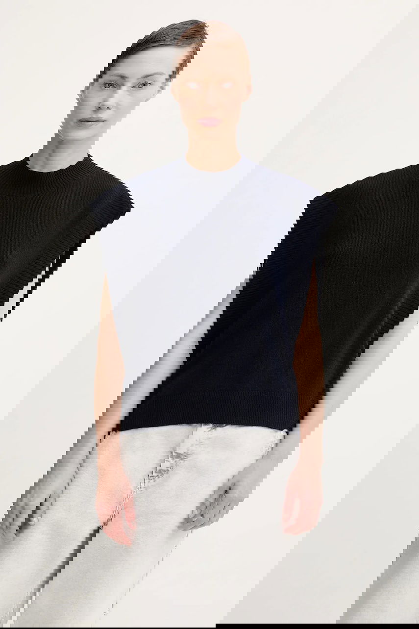 Vesta A.P.C. Wool Rib-Knit Mock Neck Vest Pull Mathilde Navy | WOASA.F23430, 0