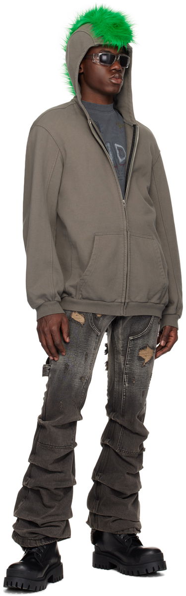 Mikina We11done Faux-Fur Zip-Up Hoodie Šedá | WD-TJ1-24-884-U-CH, 3
