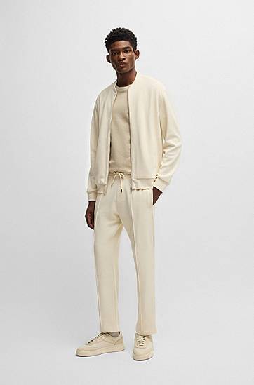 Tričko BOSS Regular-Fit Cotton and Linen T-Shirt Béžová | 50537488, 1