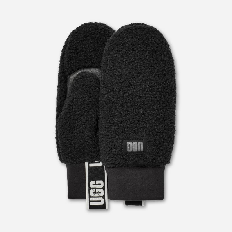 Rukavice UGG Logo Tape Fleece Mittens Čierna | 101099-BLK, 0