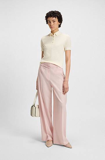Sveter BOSS BOSS Structured Knit Polo Sweater Biela | 50540384, 1