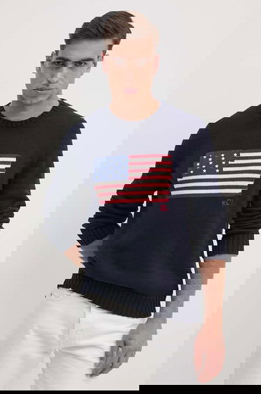 Sveter Polo by Ralph Lauren Cotton Crew Neck American Flag Sweater Navy | 710718281, 0