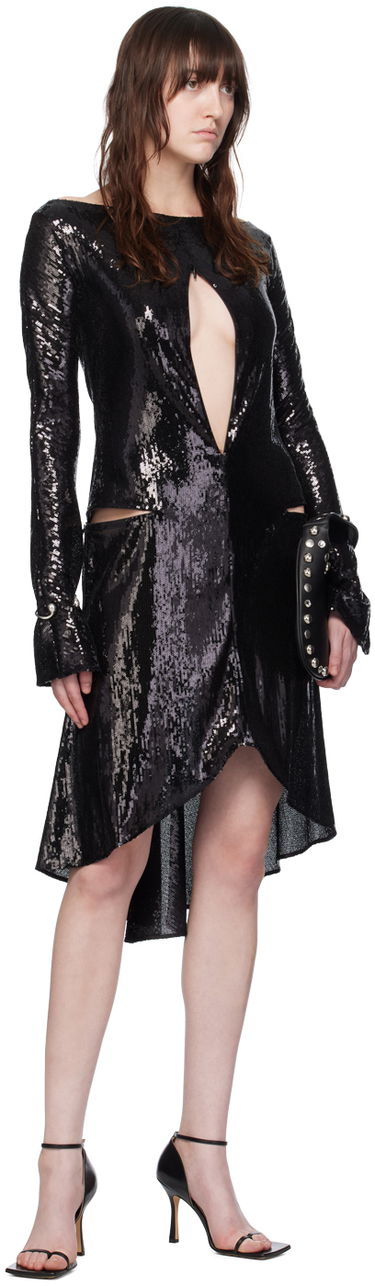 Šaty Courrèges Women's Sequin Ellipse Midi Dress Čierna | 224CRO427PAI001, 3