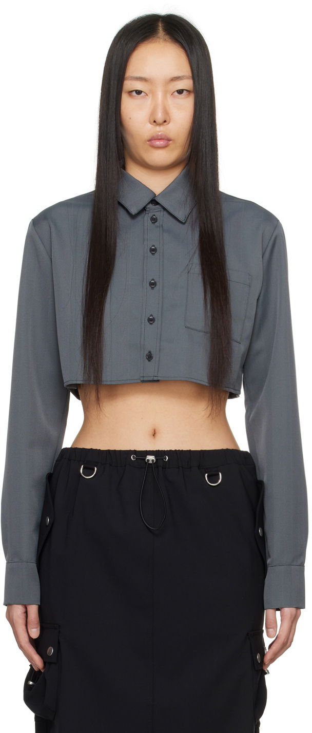 Košeľa Coperni Coperni Long Sleeve Collared Button-Up Cropped Shirt Šedá | COPCH27823, 0