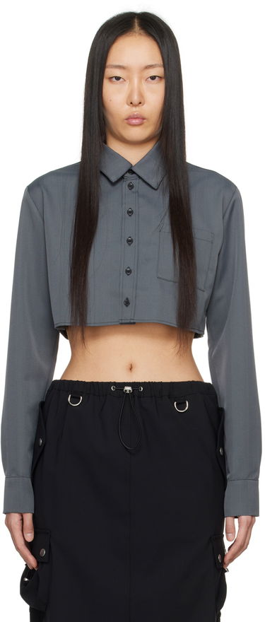 Košeľa Coperni Coperni Long Sleeve Collared Button-Up Cropped Shirt Šedá | COPCH27823, 0