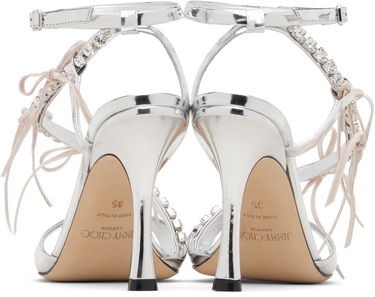 Tenisky a topánky Jimmy Choo Lula 100 Crystal-Embellished Strappy Stiletto Sandals with Velvet Laces Metalická | LULA 100, 1