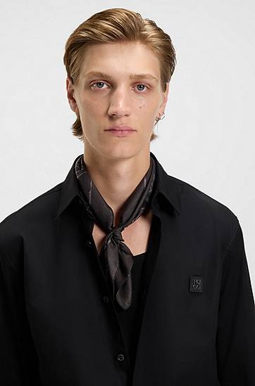 Šál BOSS Silk-blend Bandana with Art Nouveau Print Čierna | 50552642, 1