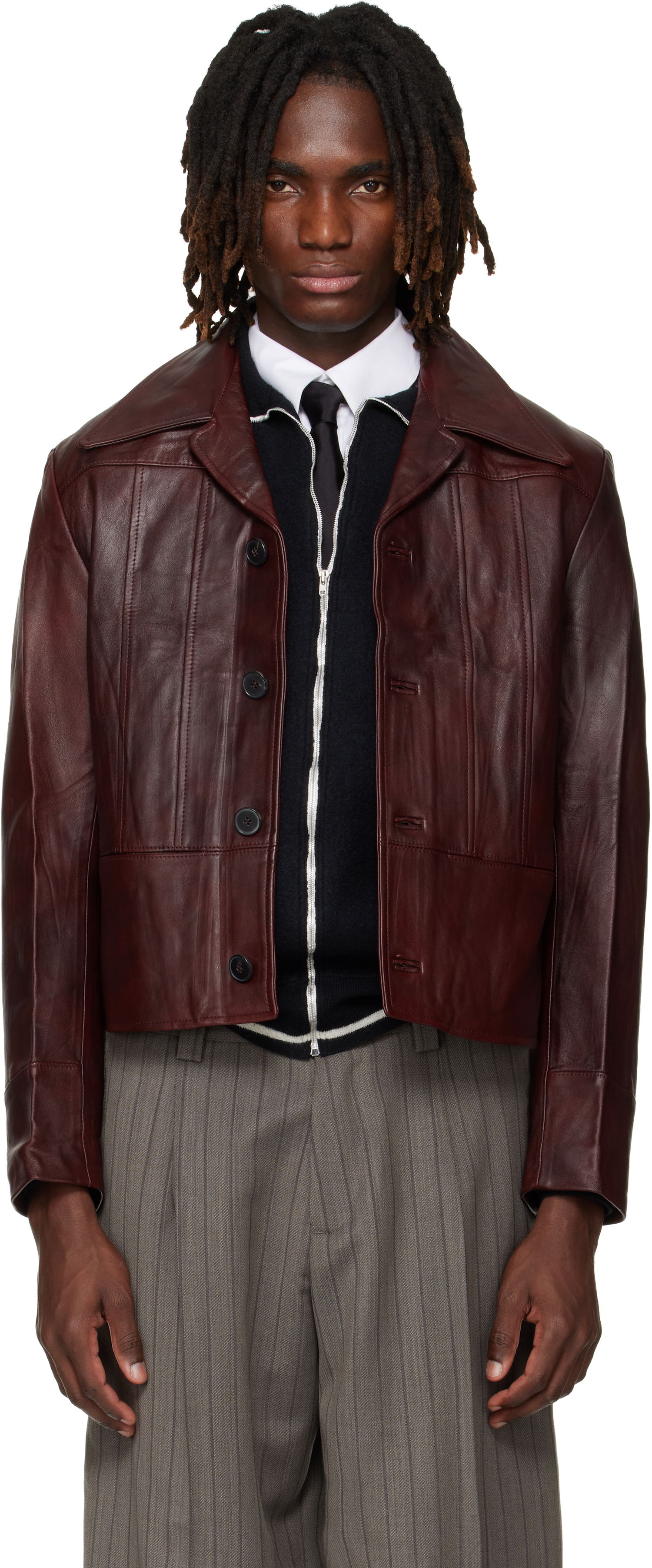 Bunda Enfants Riches Déprimés Nick Cropped Leather Jacket Vínová | 030-541, 0