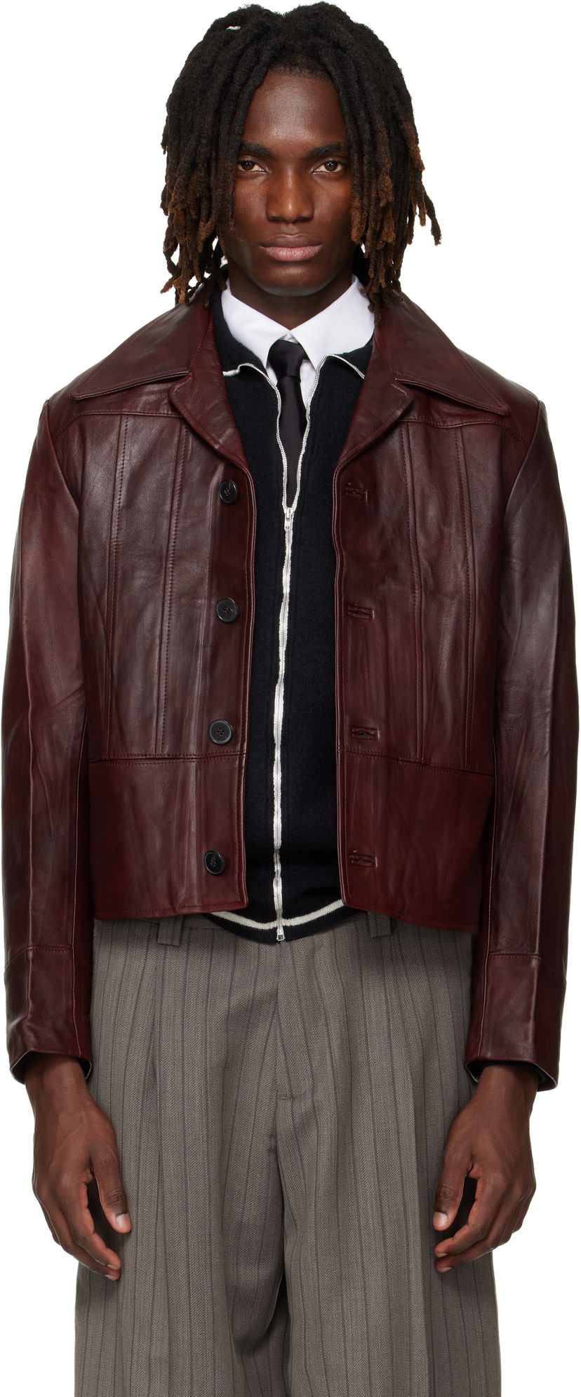 Bunda Enfants Riches Déprimés Nick Cropped Leather Jacket Vínová | 030-541