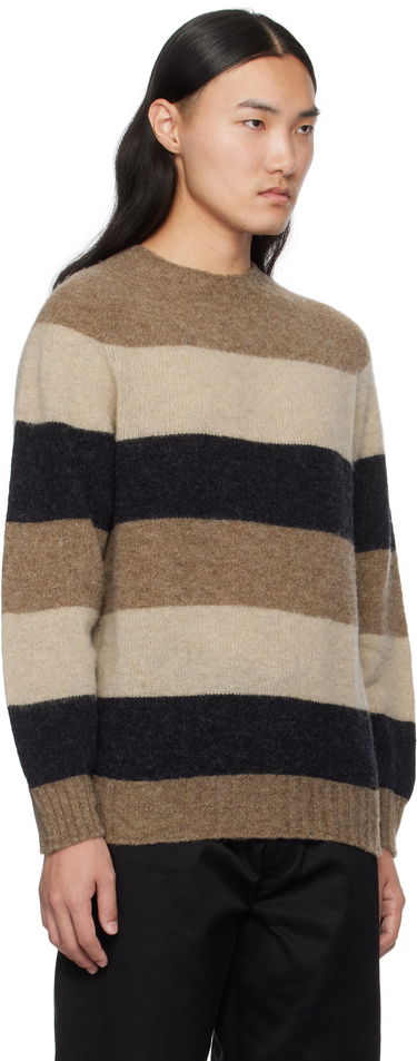 Sveter BEAMS BEAMS PLUS Crew Stripe Shaggy Sweater Hnedá | 38150197319, 1