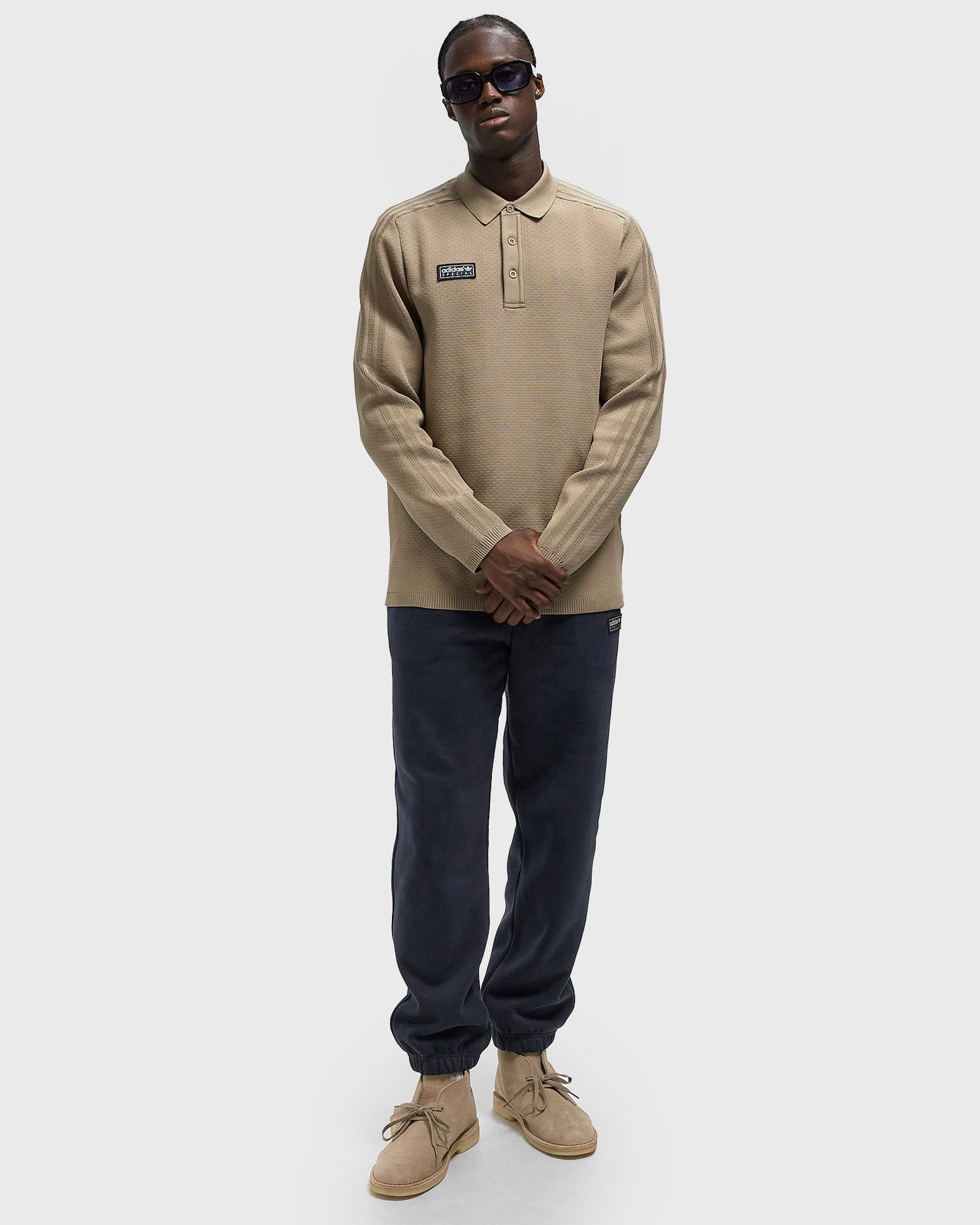 Polo tričko adidas Originals Originals SPZL Ravensworth Long-sleeve Textured Knit Polo Shirt Béžová | KA3906, 1