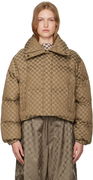 Beige Jacquard Monogram Puffer Jacket
