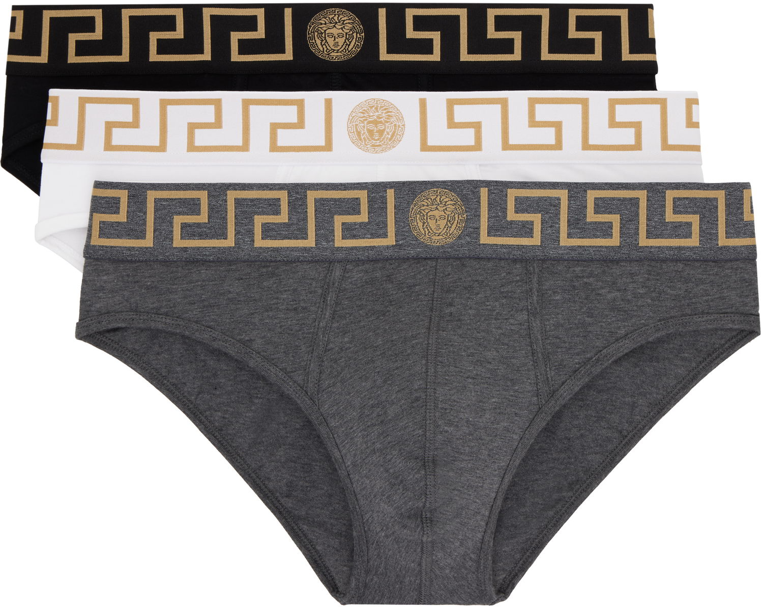 Boxerky Versace Three-Pack Briefs With Greca Border Šedá | AU10327_1A10011, 0
