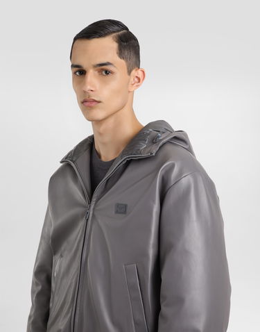 Bunda Dolce & Gabbana Dolce & Gabbana Padded Leather Hooded Jacket Šedá | G9BNDLHULUZN4032, 3
