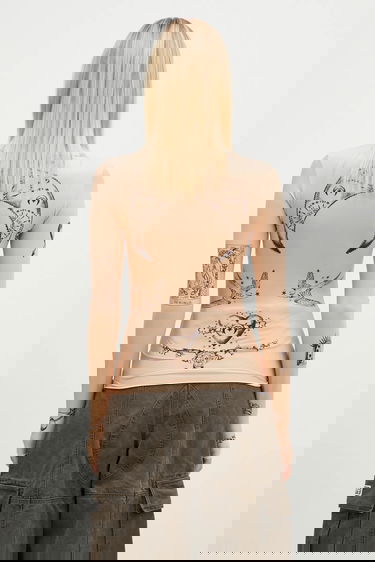 Tričko Marine Serre Marine Serre Tattoo Printed Jersey Second Skin Crewneck Top Béžová | WTS006A.CJER0059, 2