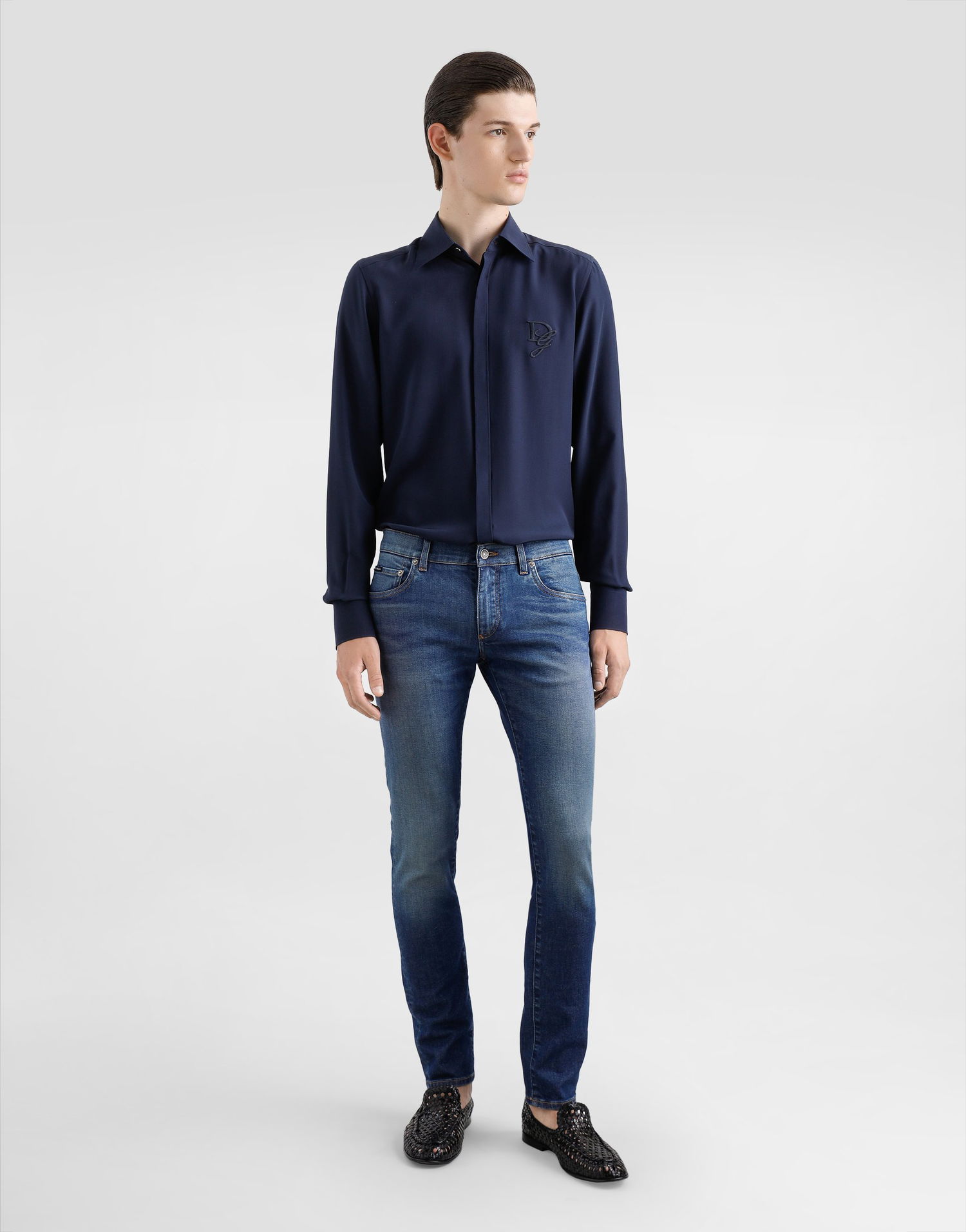 Džínsy Dolce & Gabbana Dolce & Gabbana Skinny Stretch Cotton Jeans with Logo Embroidery Modrá | GY07LZG8MV1S9001, 1