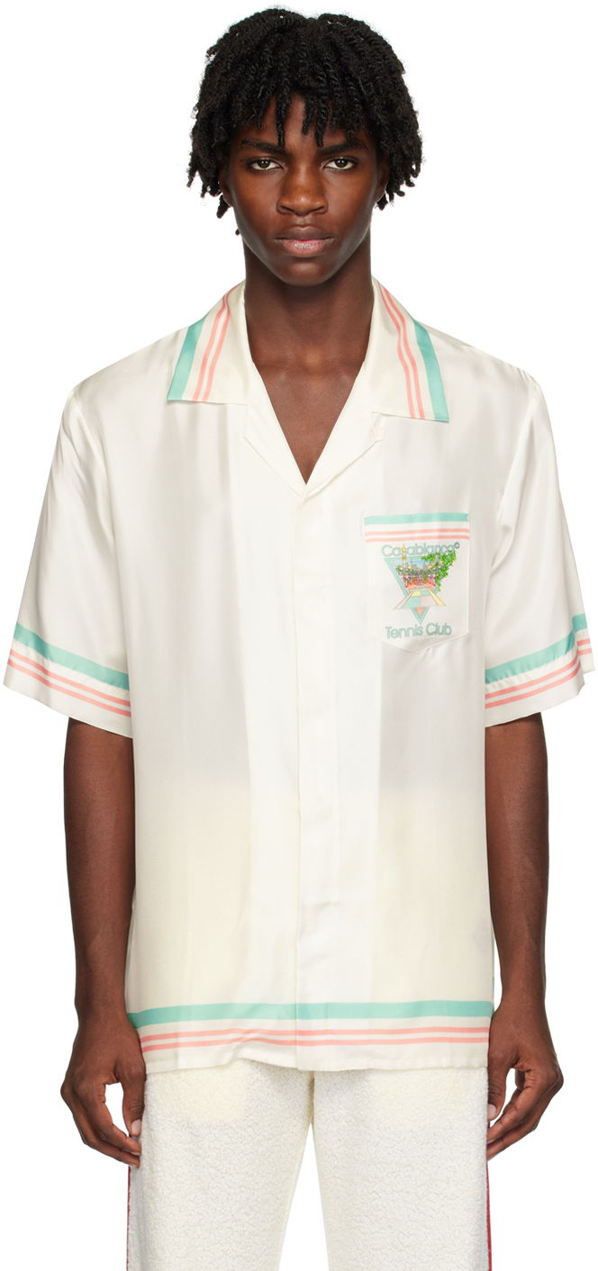Košeľa Casablanca 'Tennis Club' Icon Shirt Béžová | U-MF23-SH-003-01 SILK TWILL TENN, 0