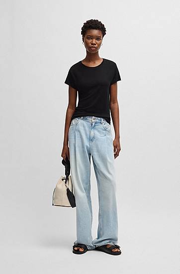 Tričko BOSS BOSS Linen T-Shirt with Gathered Back Čierna | 50540431, 1