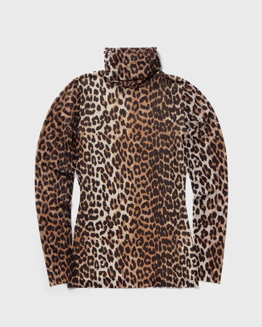 Tričko GANNI Printed Mesh Long Sleeve Rollneck Hnedá | T4122-943, 0
