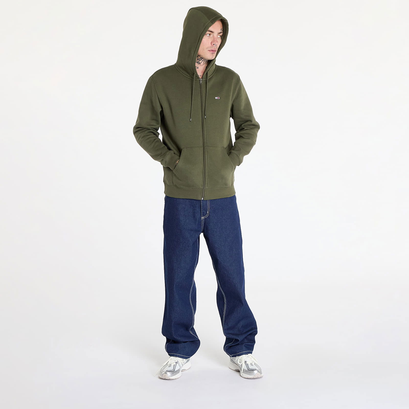 Regular Flag Zip Through Hoodie Fatique Green