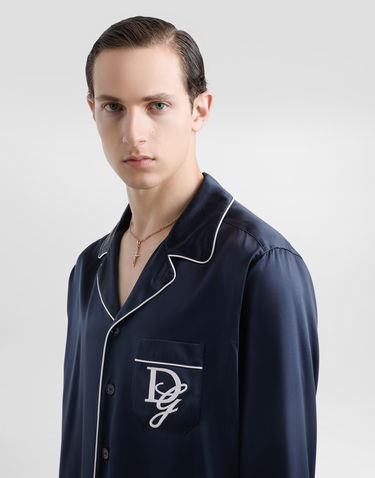 Košeľa Dolce & Gabbana Silk Shirt with Logo Embroidery Modrá | G5IF1ZFU1AUB0665, 3