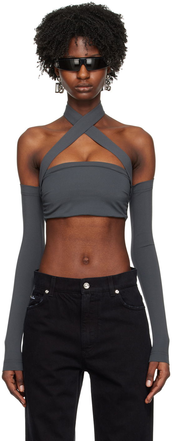 Crop Top Dolce & Gabbana Gray Kim Kardashian Edition Off-The-Shoulder Top Šedá | F772NT FUGPO, 0