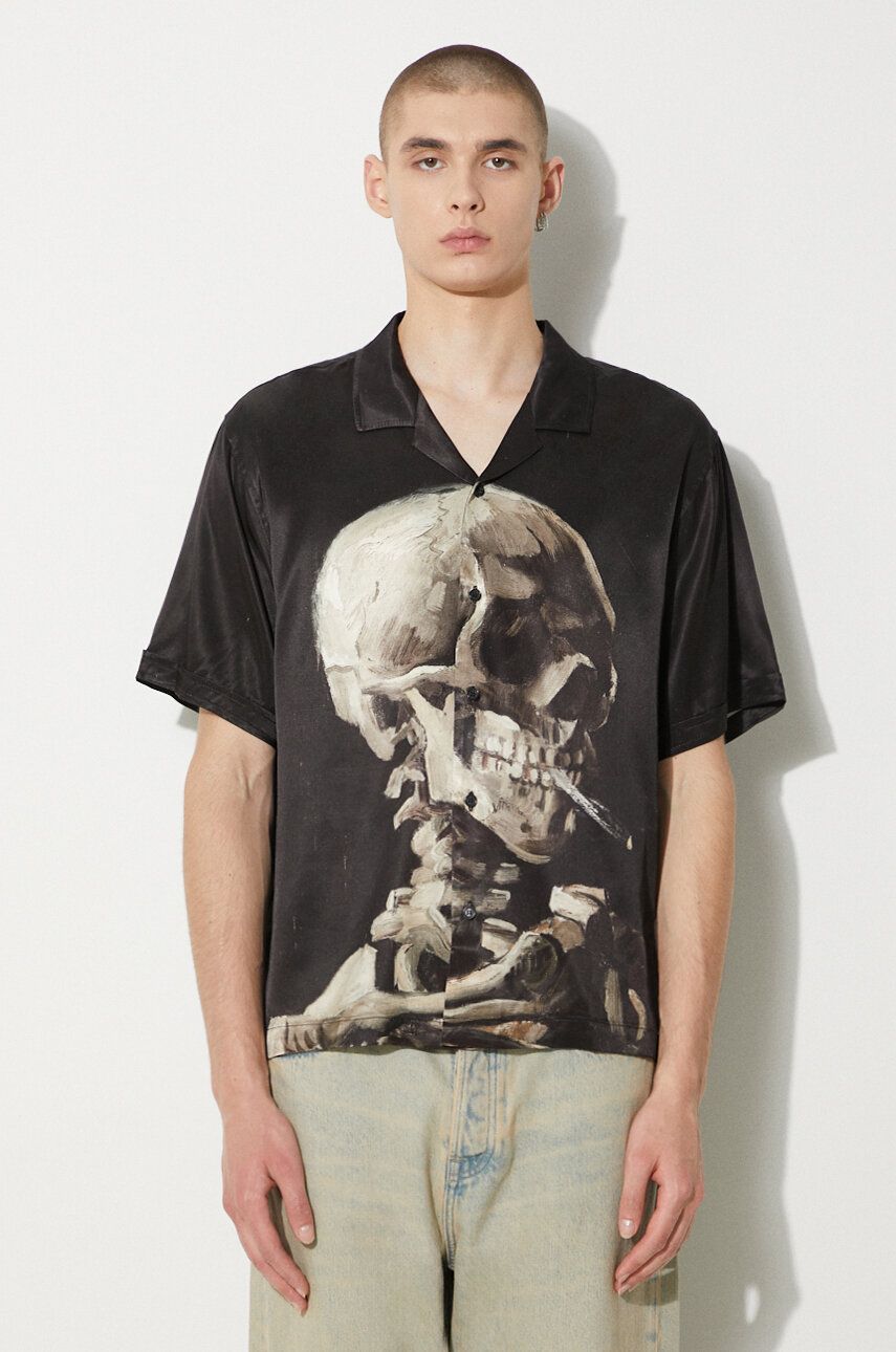 Košeľa Stampd STAMPD Skeleton Camp Collar Relaxed Fit Shirt Čierna | SLA.M3142BD.SKL, 0