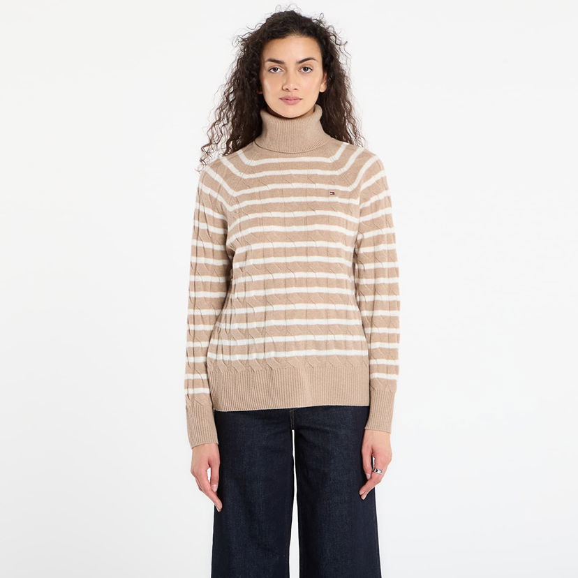 Sveter Tommy Hilfiger Tommy Hilfiger Soft Wool Cable Roll-Neck Long Sleeve Sweater Béžová | WW0WW46791 0AJ