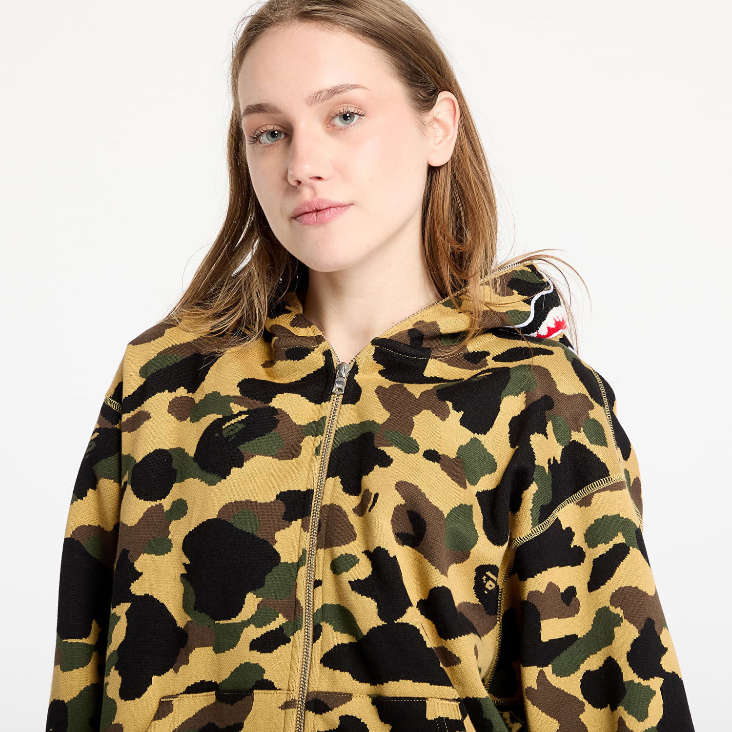 Mikina BAPE A BATHING APE 1st Camo Jacquard Shark Relaxed Fit Full Zip Hoodie Žltá | 001ZPL301304MYEL, 1