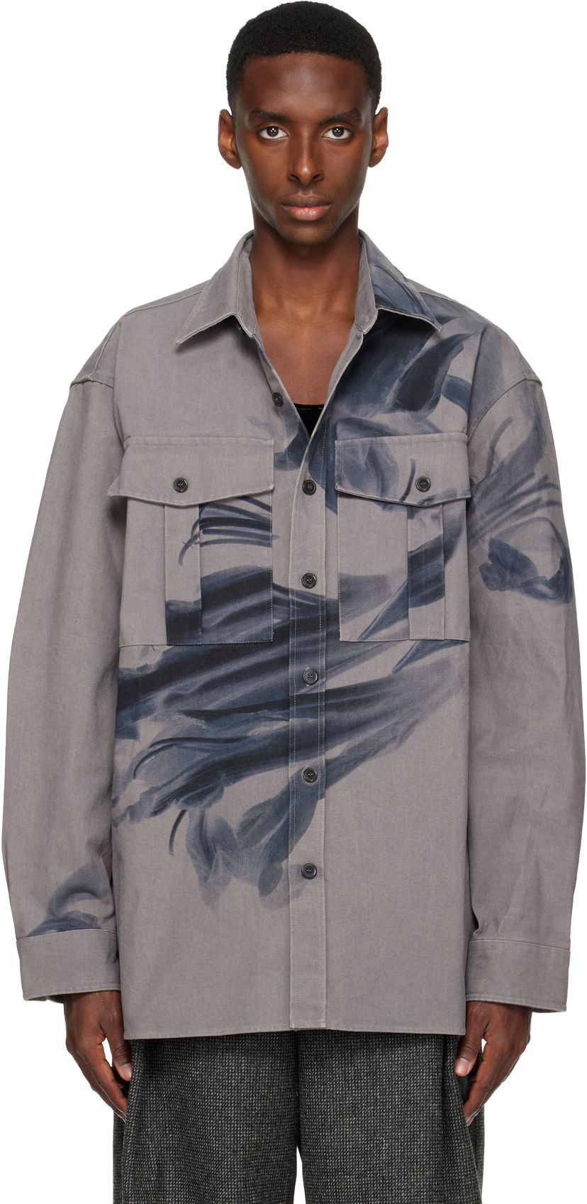 Košeľa Dries Van Noten Dries Van Noten Abstract Leaf Print Oversized Cotton Shirt Šedá | 252-020768-2368
