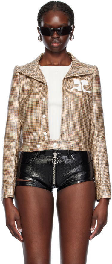 Bunda Courrèges Cropped Check Print Buttoned Jacket Hnedá | 124CBL005PR0042, 0