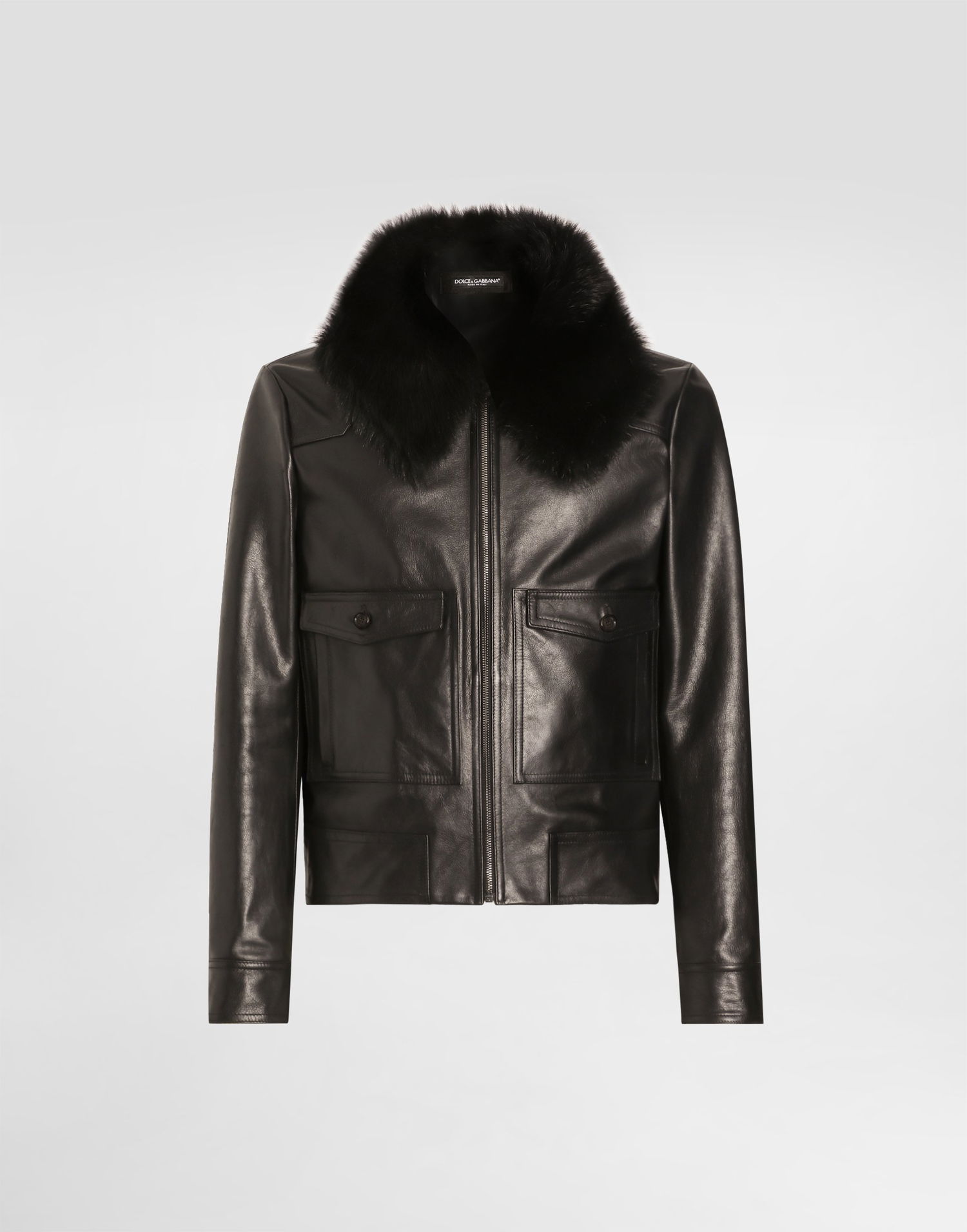 Bunda Dolce & Gabbana Dolce & Gabbana Single-Breasted Leather Jacket with Fur Collar Čierna | G9BUQLHULXFN0000, 0