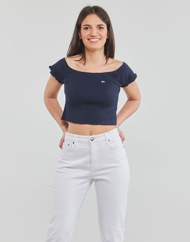 Crop Top Tommy Hilfiger CROP RIB OFF SHOULDER TOP Navy | DW0DW12599C87, 1