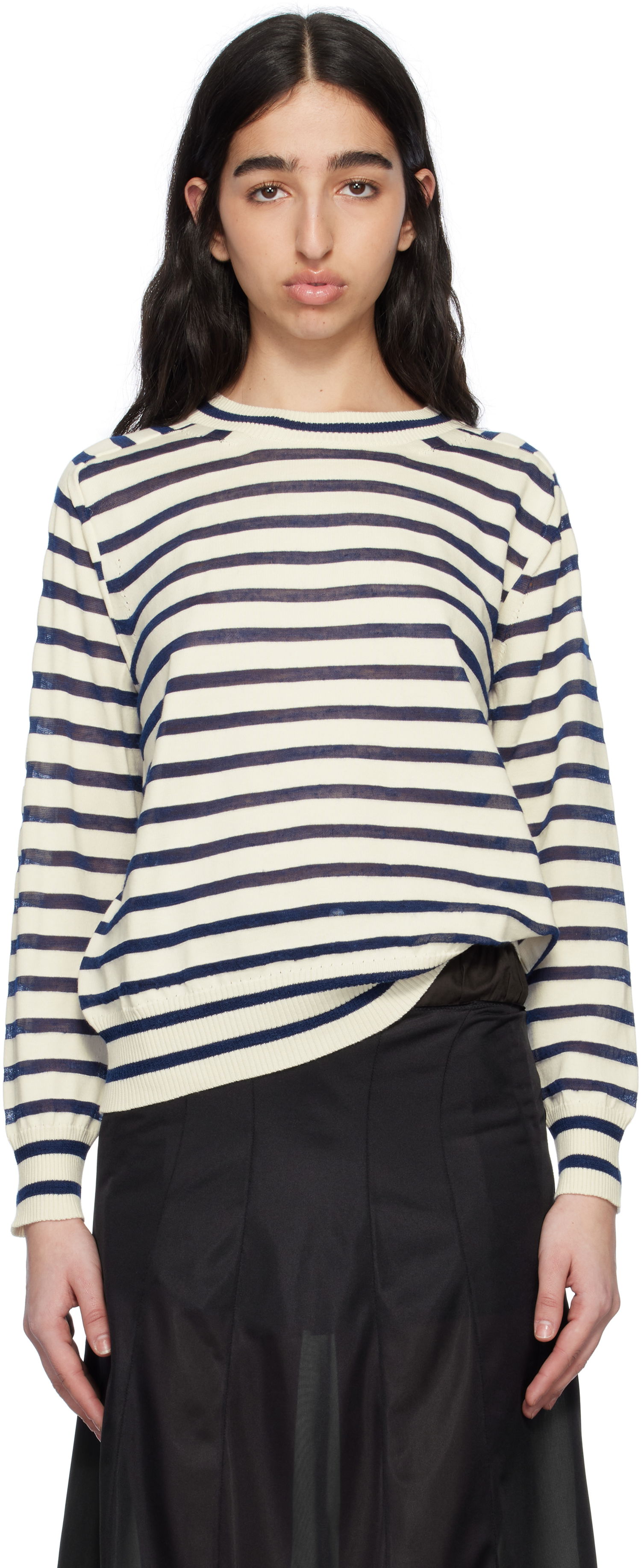 Sveter Comme des Garçons Comme Des Garçons Horizontal Stripe Cotton Sweater Biela | TO-N007-S25, 0