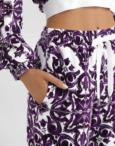 Nohavice Dolce & Gabbana Dolce & Gabbana Majolica-Print Velvet Trousers Fialová | FTCYYTHJMP9S8354, 3