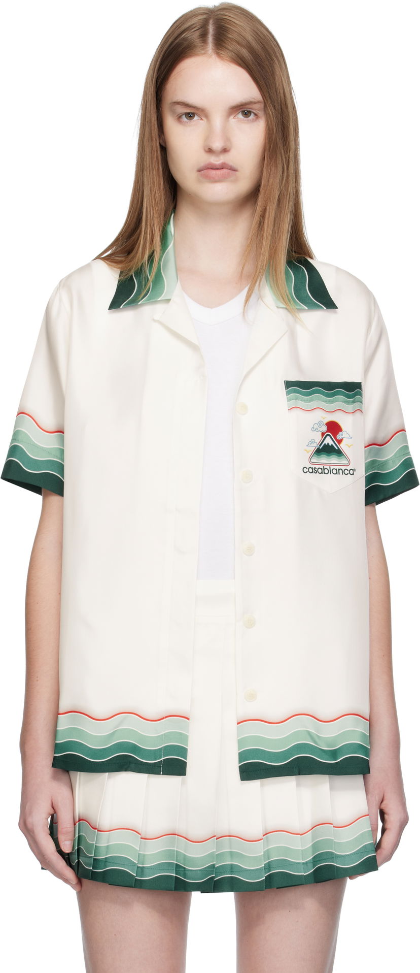 Košeľa Casablanca Casablanca Montagne Ondulee Silk Short Sleeve Shirt Biela | WPF25-SH-200-05