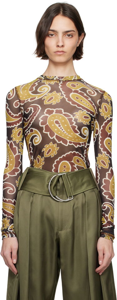 Tričko JW Anderson JW Anderson Paisley Mesh Long Sleeve T-Shirt Hnedá | JO0138-PG1788, 0