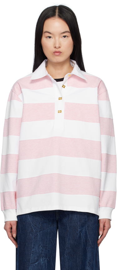Polo tričko GANNI GANNI Striped Heavy Cotton Polo Ružová | T4121, 0