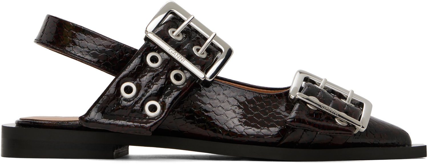 Opasok GANNI GANNI Snake Buckle Flats Hnedá | S2951, 0