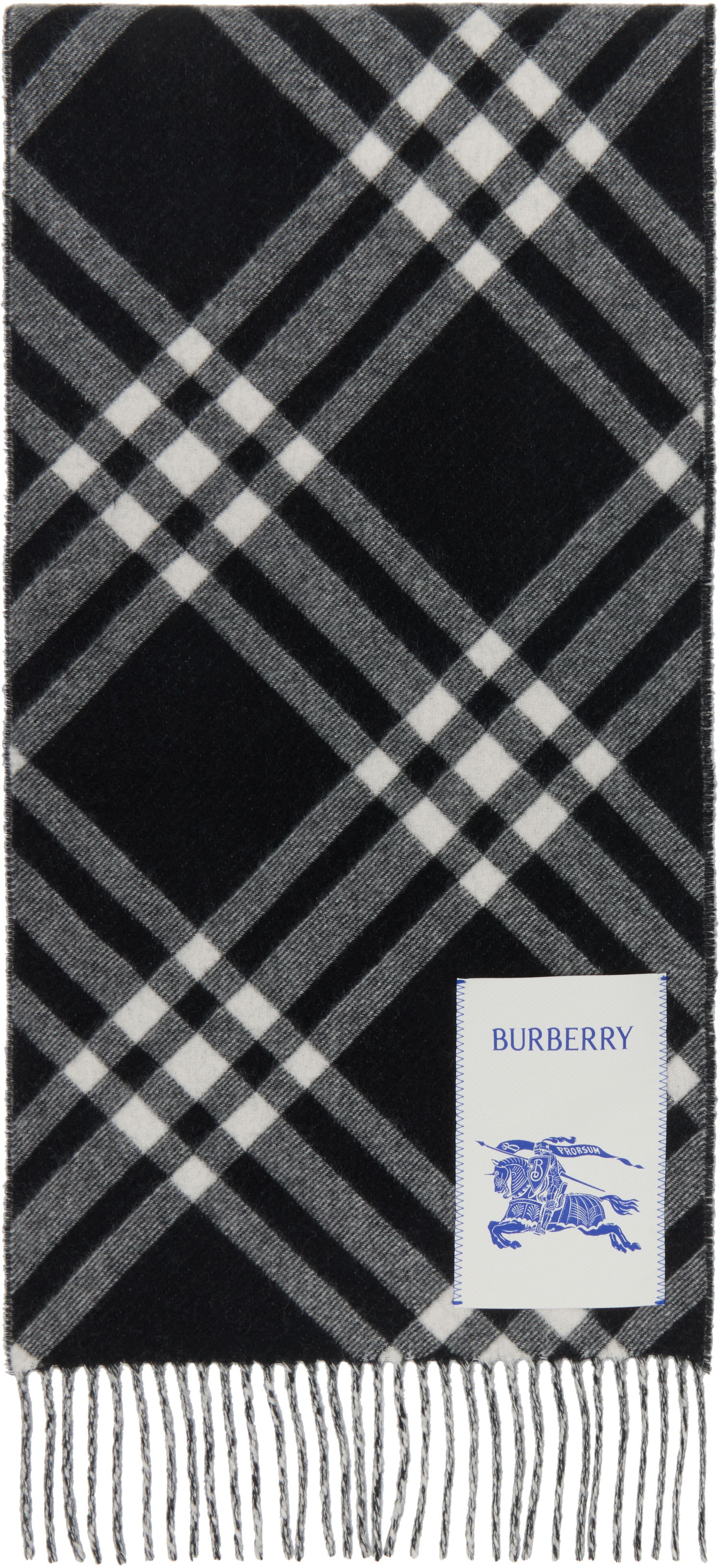 Šál Burberry Check Cashmere Scarf with Fringes Čierna | 8099650, 0