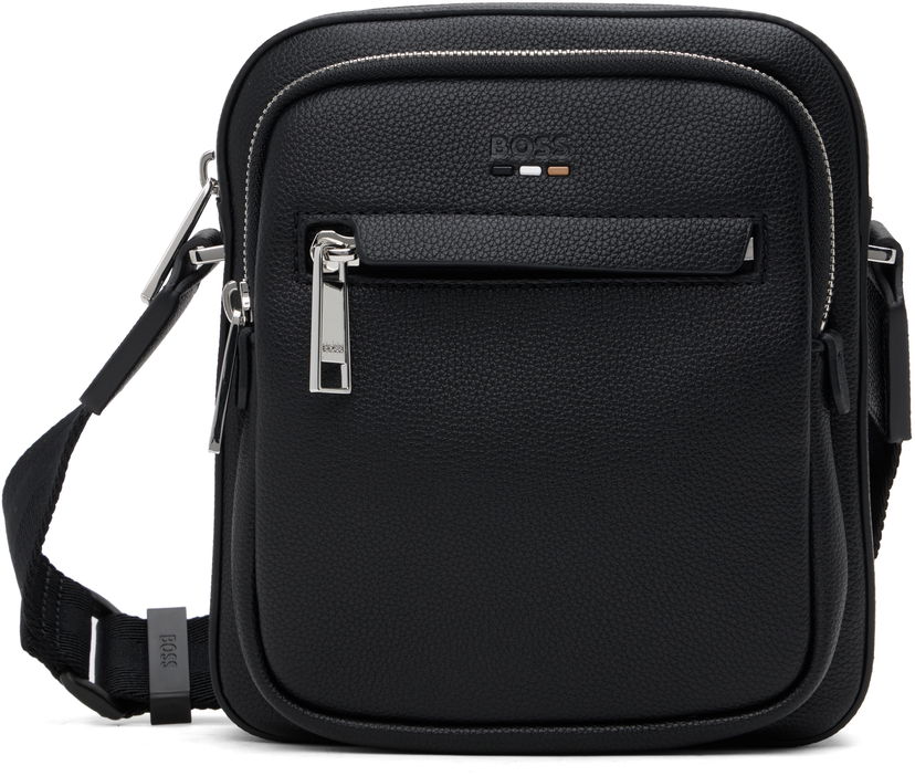 Taška cez rameno BOSS Textured Faux-Leather Mini Crossbody Bag Čierna | 50536196