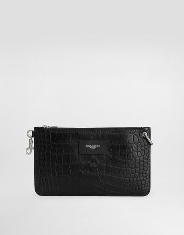 Batohy a tašky Dolce & Gabbana Dolce & Gabbana Crocodile-Print Calfskin Pouch Čierna | BP3343AS42280999, 0