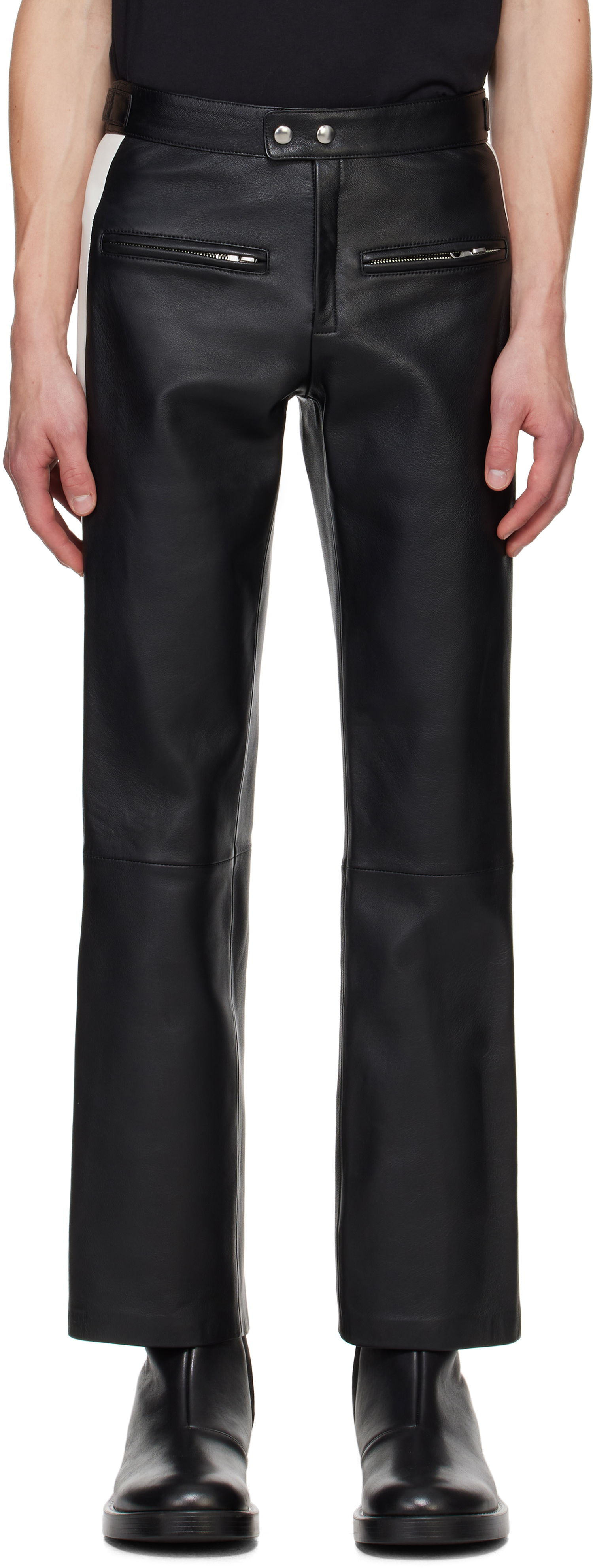 Nohavice Courrèges Courrèges Contrast Band Biker Leather Pants Čierna | 324LPA245CV0005, 0