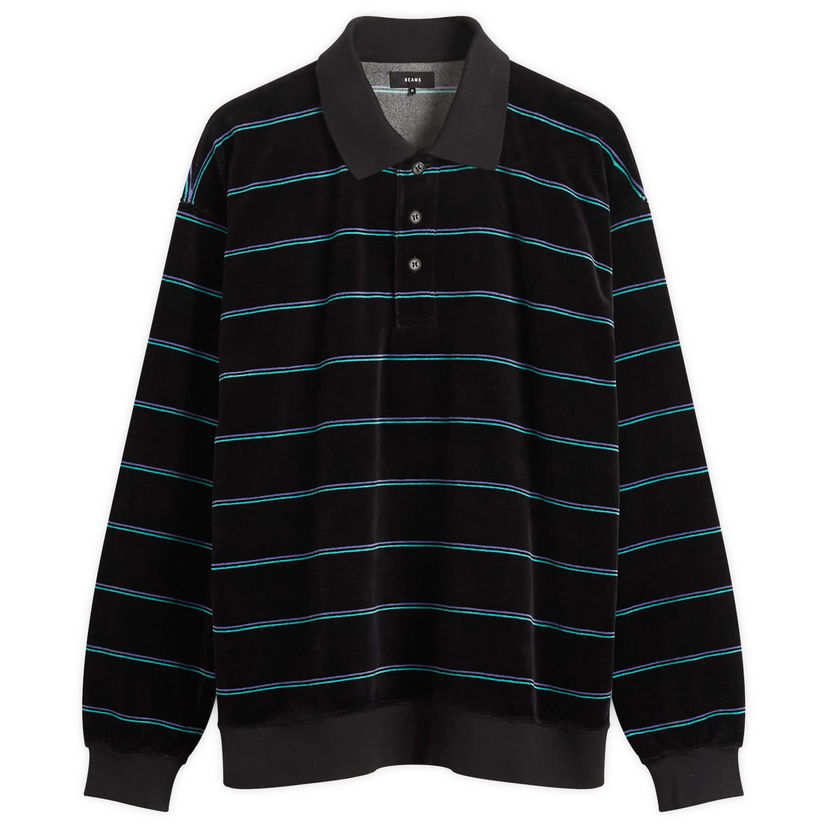 Polo tričko BEAMS Velour Border Stripe Long-Sleeve Polo Shirt Rôznofarebný | 1112-0212-639-19